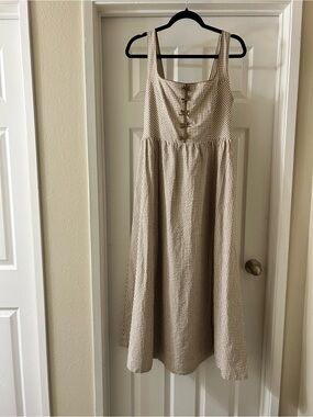 Caroline Constas Beige Gingham Midi Dress
